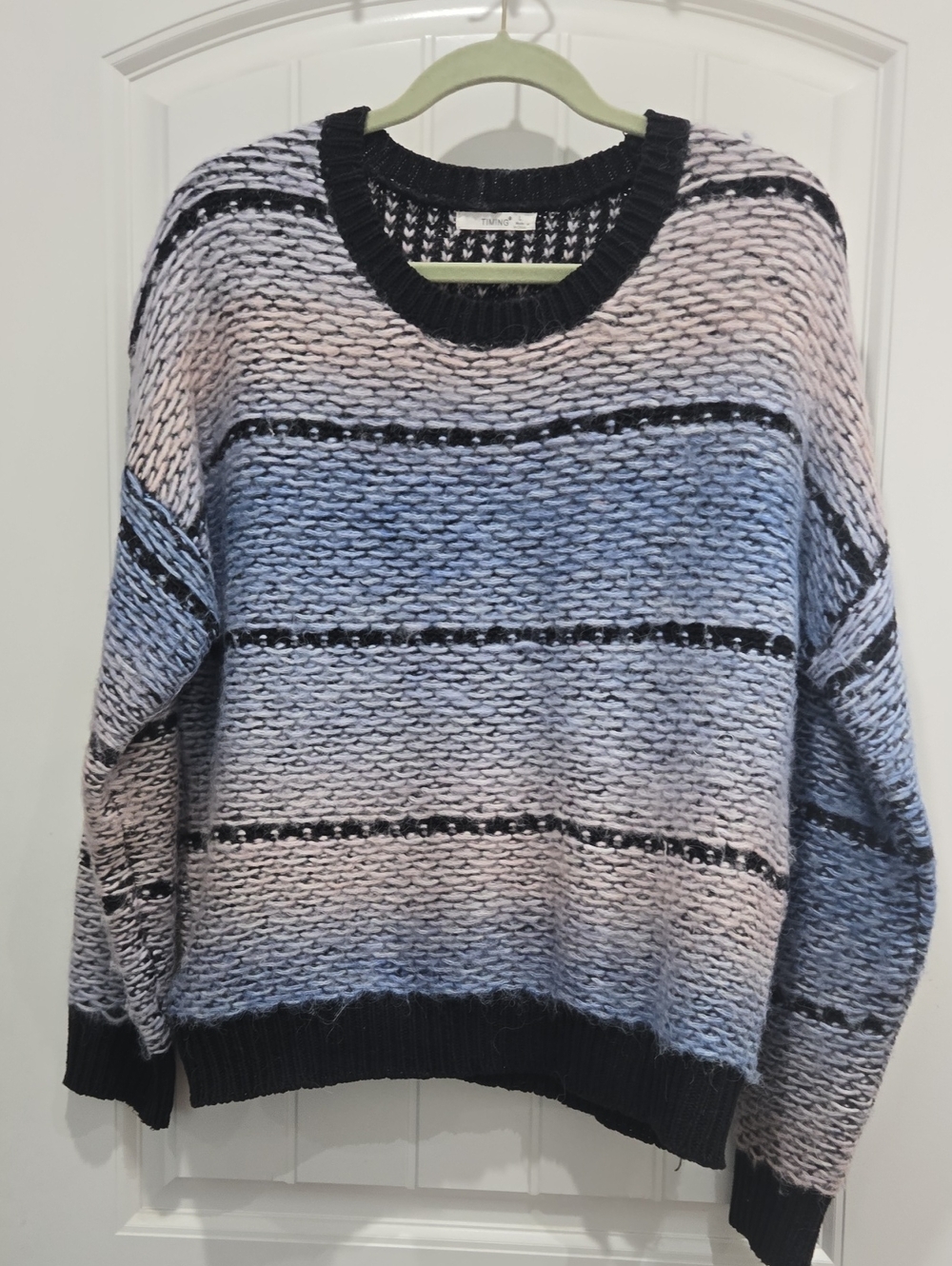 Timing Ombre Knit Crewneck Sweater in Blue and Black